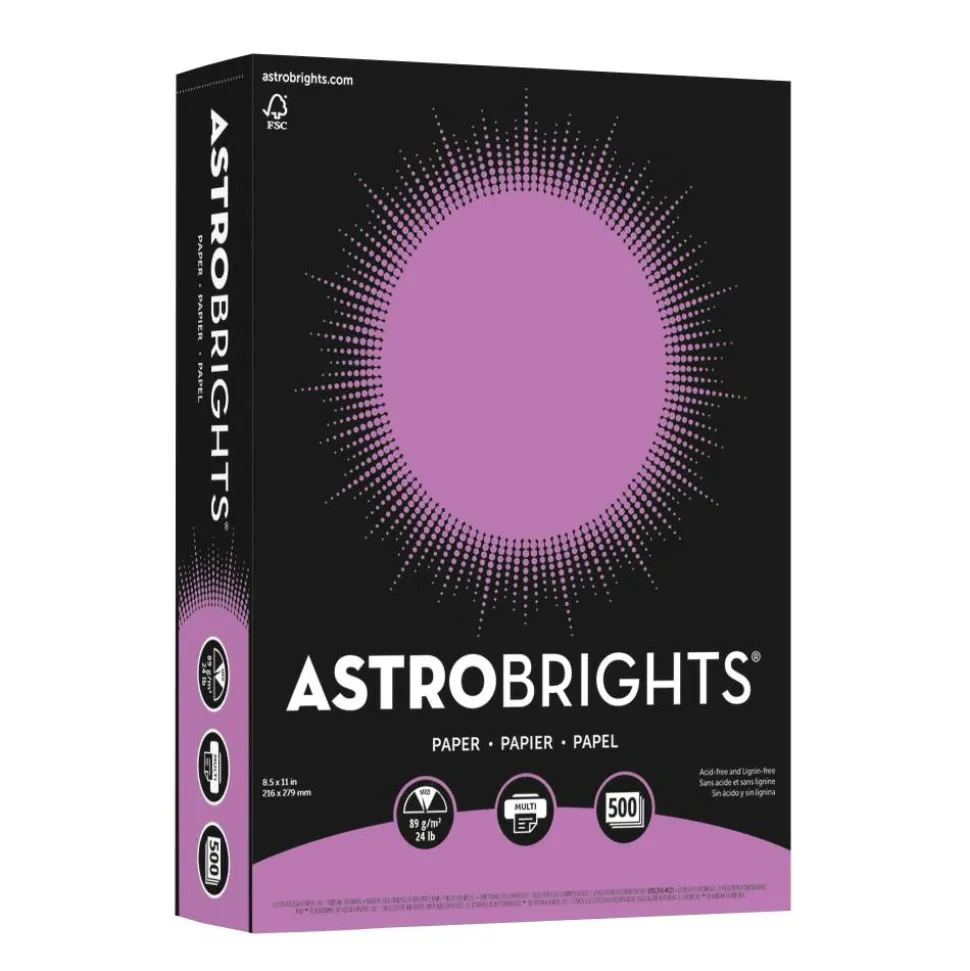 Astrobrights Color Multi-Use Printer & Copy Paper, 1 Ream, Planetary Purple, Letter (8.5" x 11"), 500 Sheets Per Ream, 24 Lb, 94 Brightness