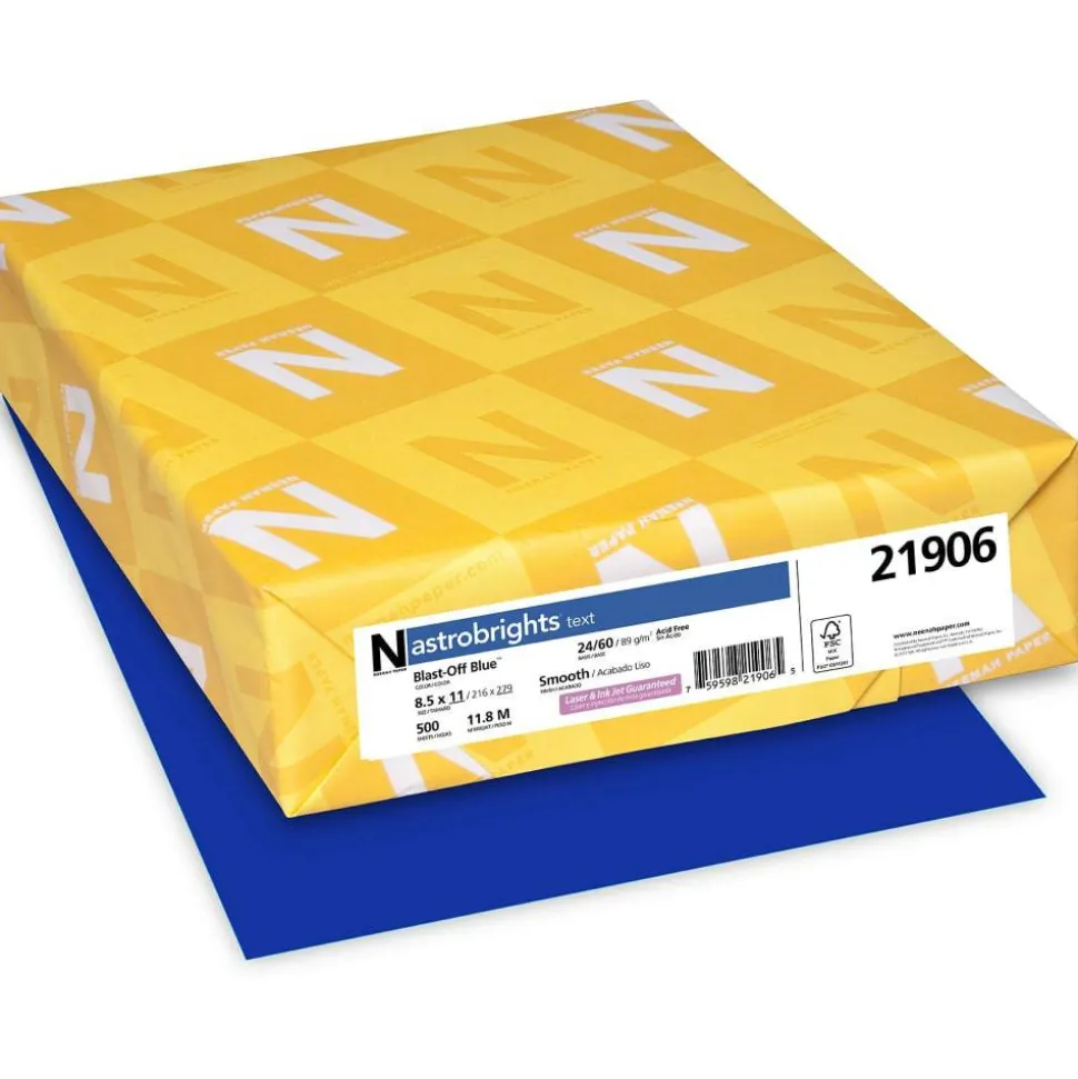 Astrobrights Color Multi-Use Printer & Copy Paper, 1 Ream, Blast-Off Blue, Letter (8.5" x 11"), 500 Sheets Per Ream, 24 Lb, 94 Brightness