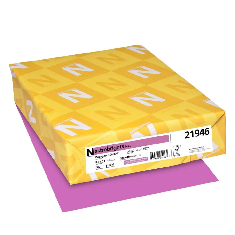 Astrobrights Color Multi-Use Printer & Copy Paper, 1 Ream, Outrageous Orchid, Letter (8.5" x 11"), 500 Sheets Per Ream, 24 Lb, 94 Brightness
