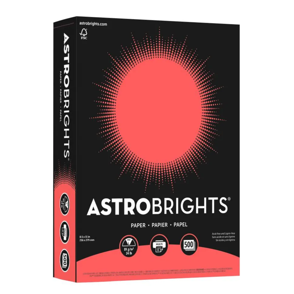 Astrobrights Color Multi-Use Printer & Copy Paper, 1 Ream, Rocket Red, Letter (8.5" x 11"), 500 Sheets Per Ream, 24 Lb, 94 Brightness