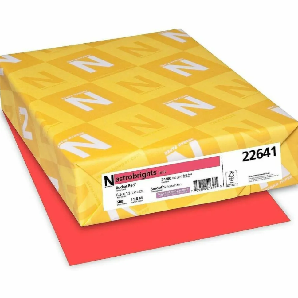 Astrobrights Color Multi-Use Printer & Copy Paper, 1 Ream, Rocket Red, Letter (8.5" x 11"), 500 Sheets Per Ream, 24 Lb, 94 Brightness