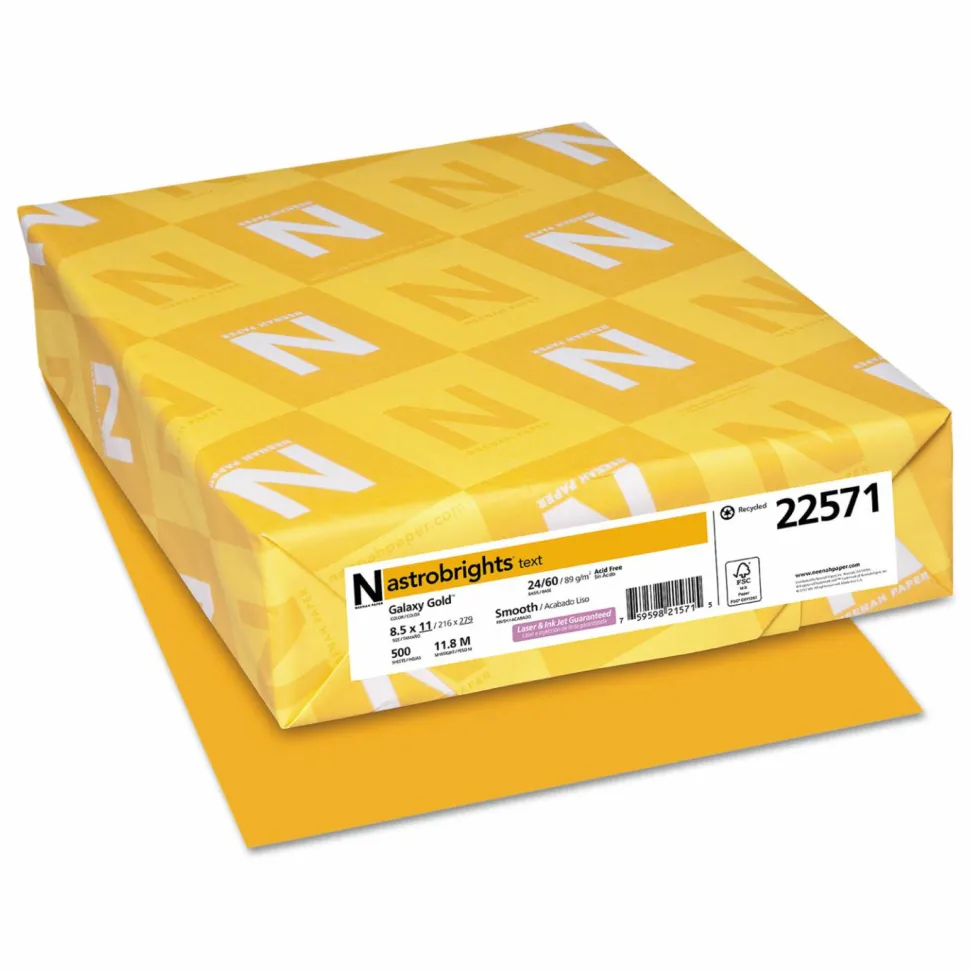 Astrobrights Color Paper, 24 lb Bond Weight, 8.5 x 11, Galaxy Gold, 500 Sheets/Ream