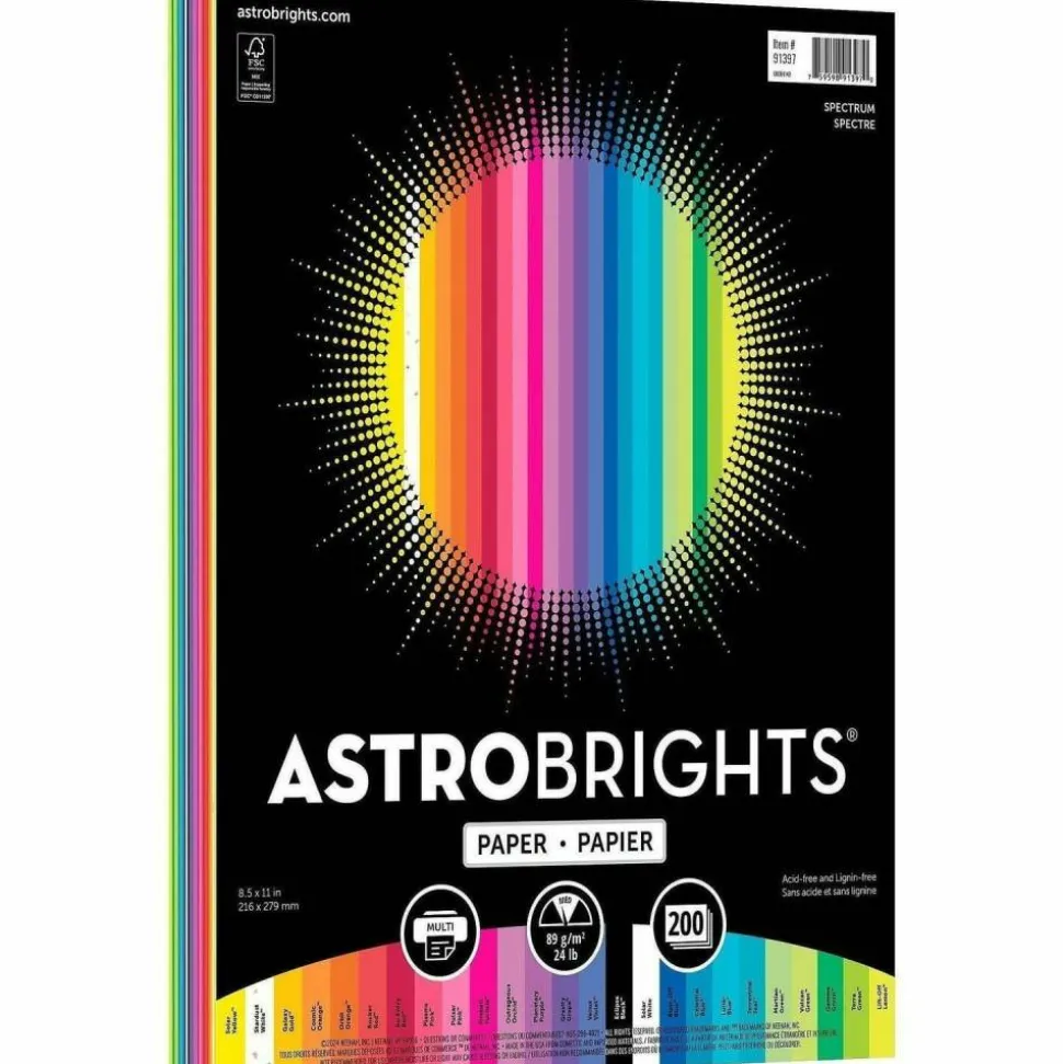 Astrobrights Color Paper - "Spectrum" Assortment, 24 lb Bond Weight, 8.5 x 11, 25 Assorted Spectrum Colors, 200/Pack
