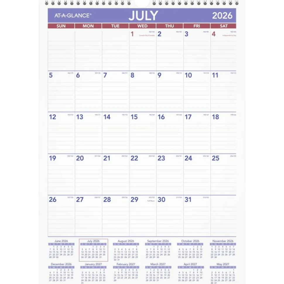 AT-A-GLANCE Academic 2026-2027 Monthly Wall Calendar, Medium, 12" x 17", 2026 to 2027 Calendar