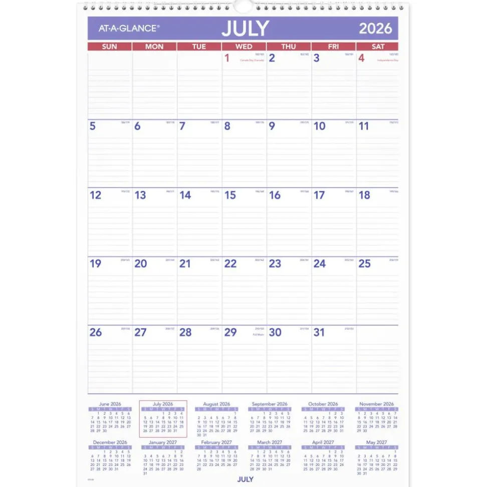 AT-A-GLANCE Academic 2026-2027 Monthly Wall Calendar, Large, 15 1/2" x 22 3/4", 2026 to 2027 Calendar