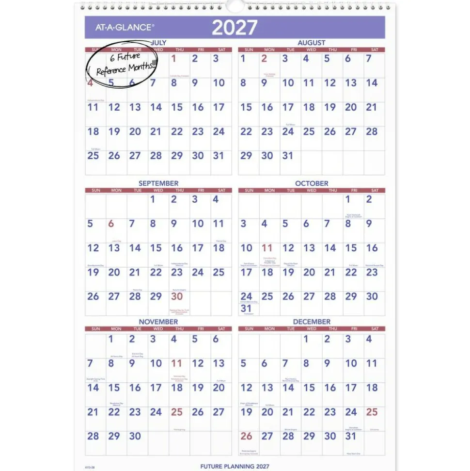 AT-A-GLANCE Academic 2026-2027 Monthly Wall Calendar, Large, 15 1/2" x 22 3/4", 2026 to 2027 Calendar