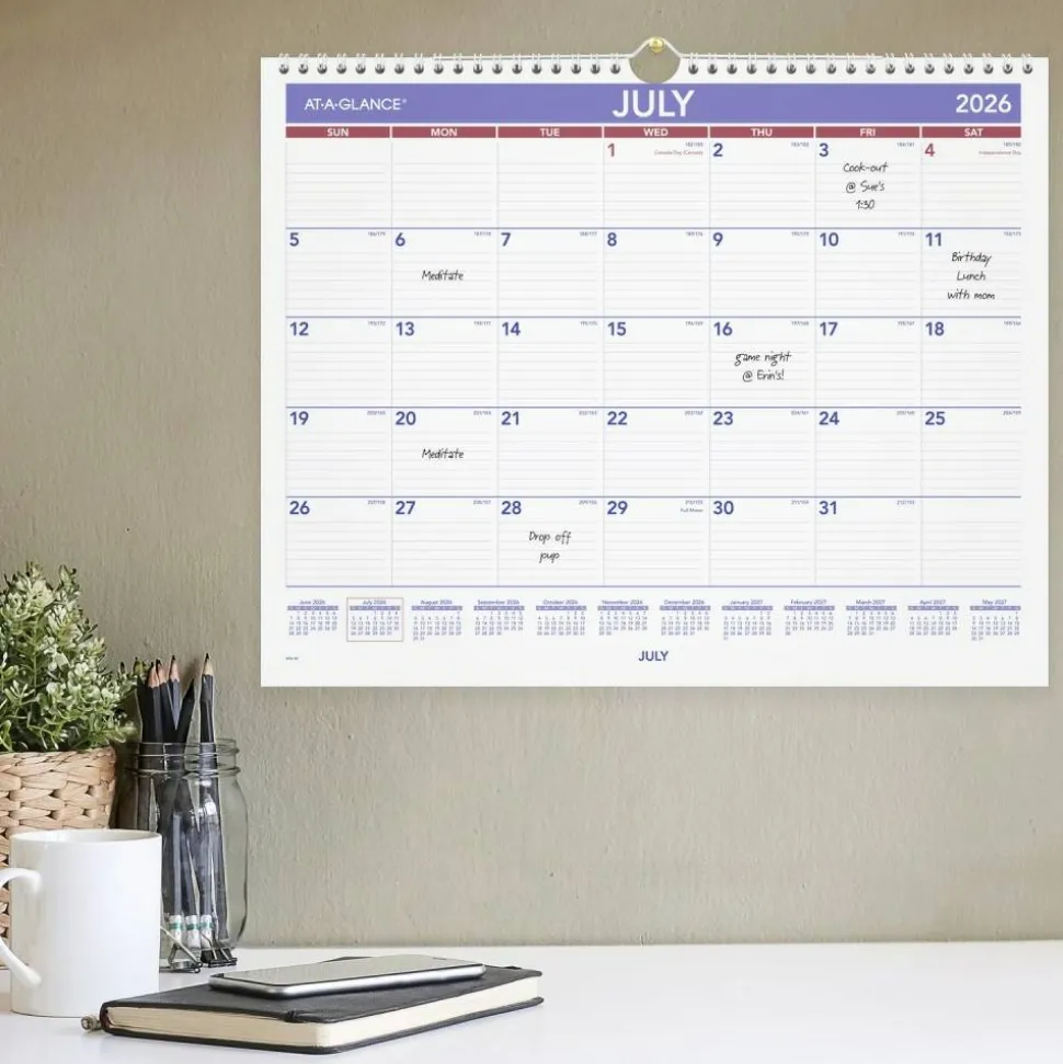 AT-A-GLANCE Academic 2026-2027 Monthly Wall Calendar, Medium, 15" x 12", 2026 to 2027 Calendar