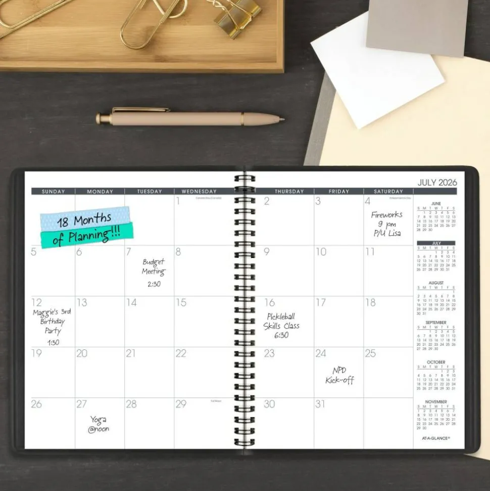 AT-A-GLANCE Academic 2026-2027 18-Month Monthly Planner, Black, Medium, 7" x 8 3/4", 2026 to 2027 Calendar