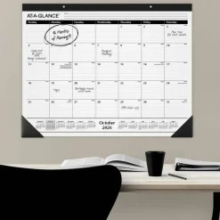 AT-A-GLANCE Academic Year Ruled Desk Pad, 21.75 x 17, White Sheets, Black Binding, Black Corners, 16-Month: Sept 2026 to Dec 2027, 2027 Calendar