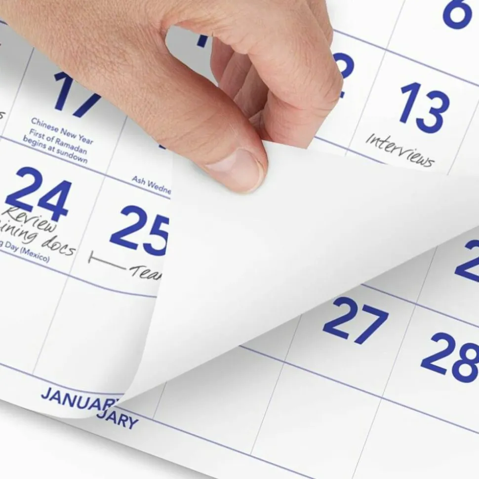 AT-A-GLANCE Deluxe Three-Month Reference Wall Calendar, Vertical Orientation, 12 x 27, White Sheets, 14-Month: Dec 2026 to Jan 2028, 2027 Calendar