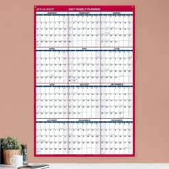 AT-A-GLANCE Erasable Vertical/Horizontal Wall Planner, 32 x 48, White/Blue/Red Sheets, 12-Month (Jan to Dec): 2027, 2027 Calendar