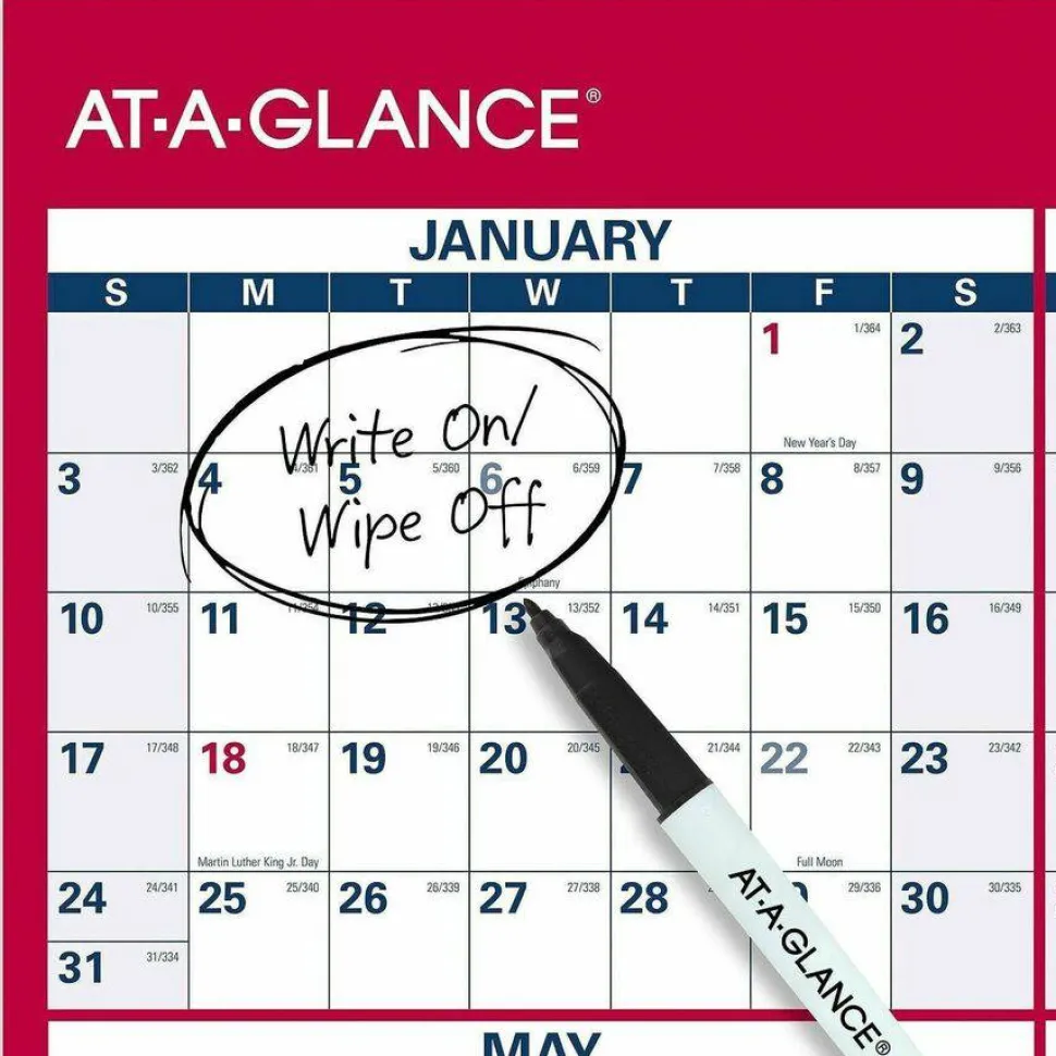 AT-A-GLANCE Erasable Vertical/Horizontal Wall Planner, 32 x 48, White/Blue/Red Sheets, 12-Month (Jan to Dec): 2027, 2027 Calendar