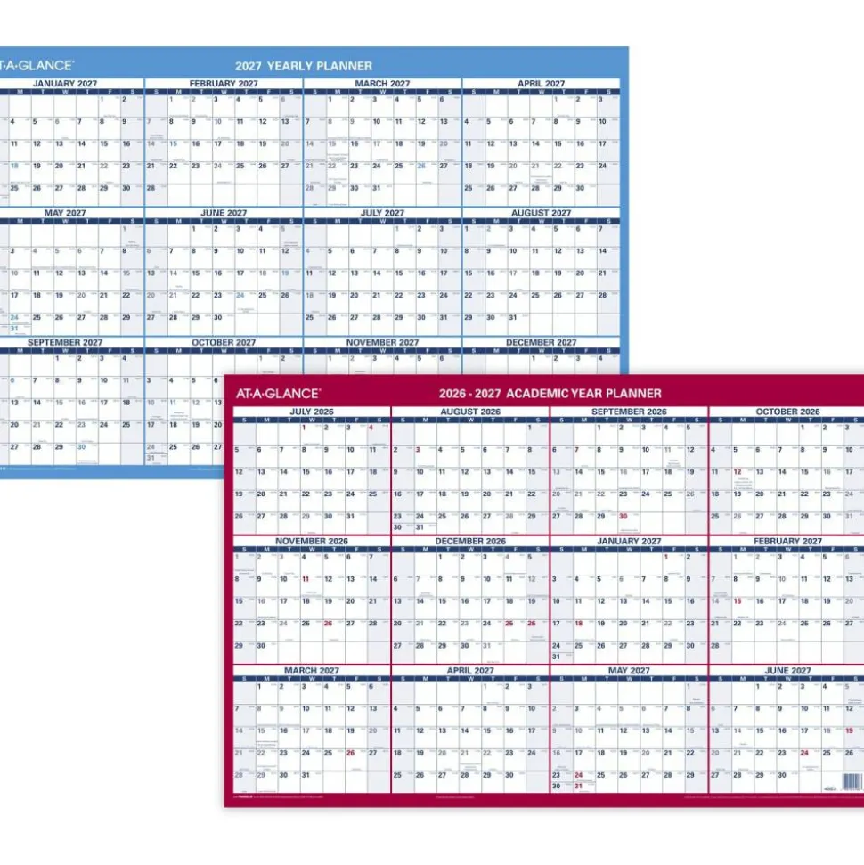 AT-A-GLANCE Horizontal Reversible Erasable Academic and Regular Year 2026-2027 Wall Calendar, Large, 36" x 24"