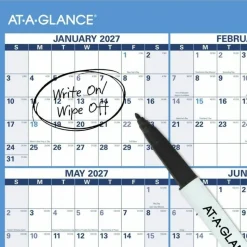 AT-A-GLANCE Horizontal Reversible Erasable Academic and Regular Year 2026-2027 Wall Calendar, Large, 36
