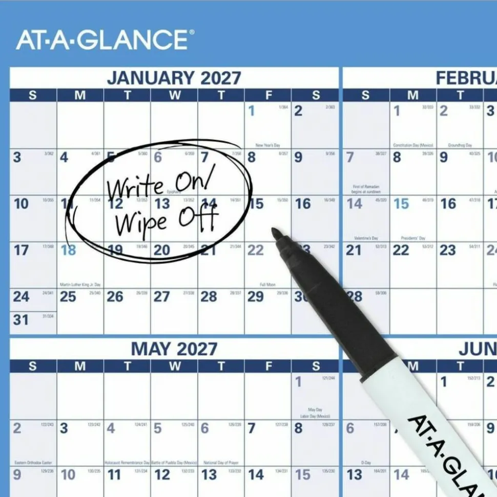 AT-A-GLANCE Horizontal Reversible Erasable Academic and Regular Year 2026-2027 Wall Calendar, Large, 36" x 24"