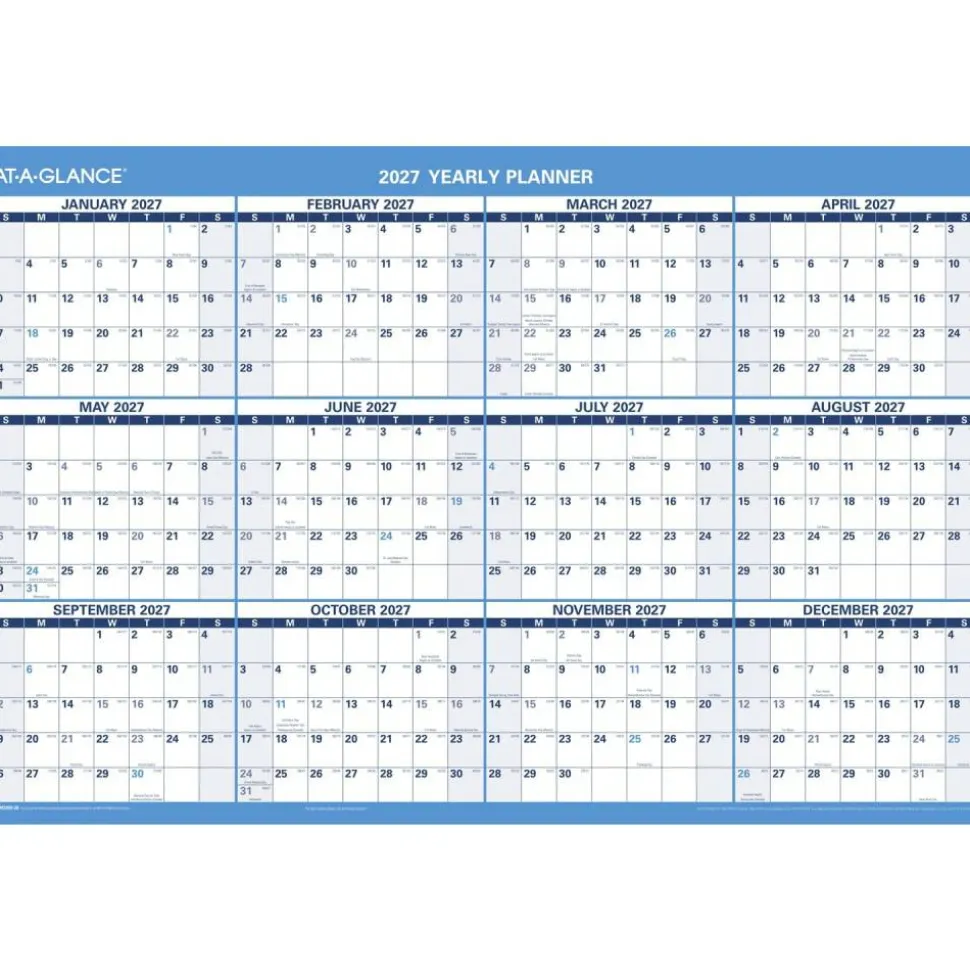 AT-A-GLANCE Horizontal Reversible Erasable Academic and Regular Year 2026-2027 Wall Calendar, Large, 36" x 24"