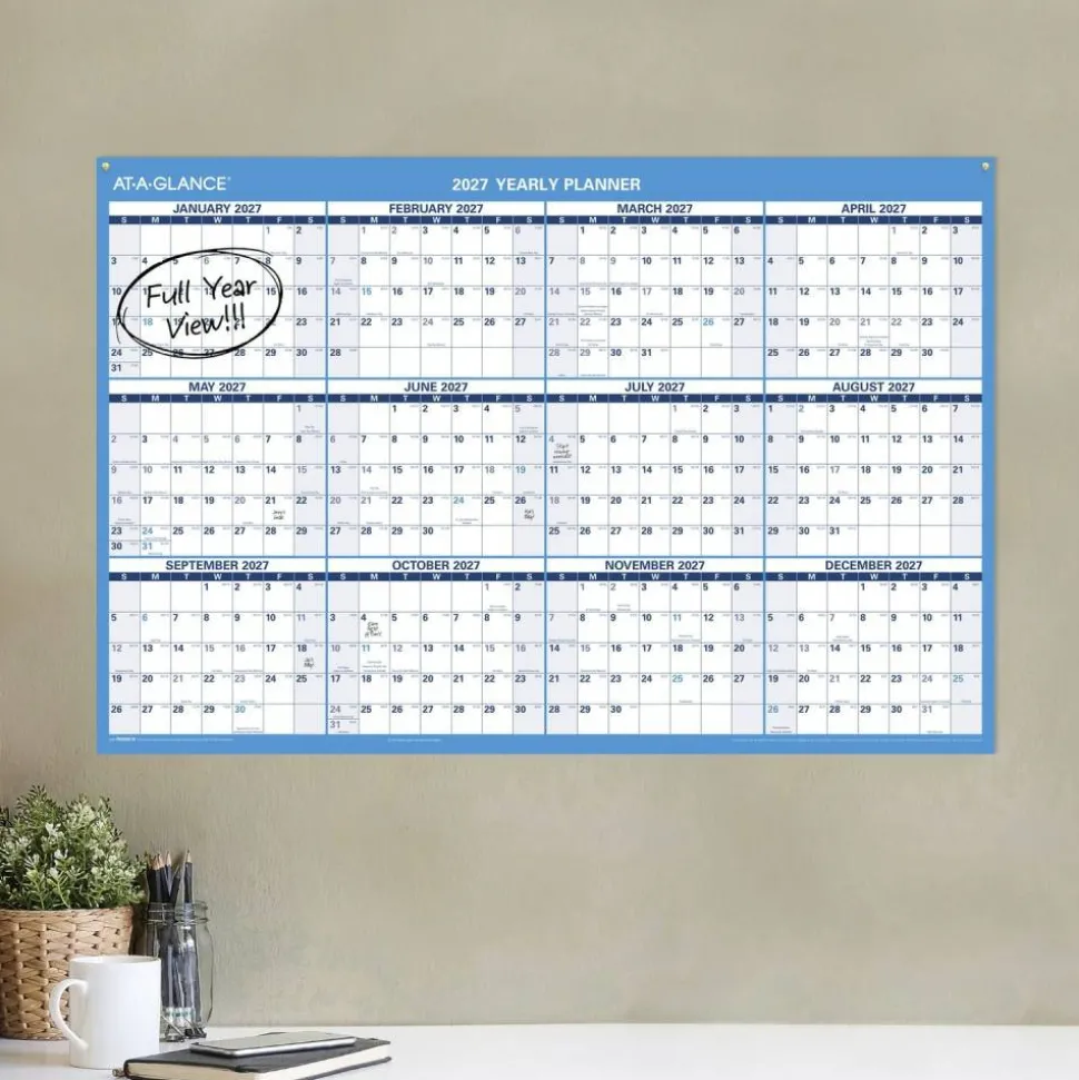 AT-A-GLANCE Horizontal Reversible Erasable Academic and Regular Year 2026-2027 Wall Calendar, Large, 36" x 24"