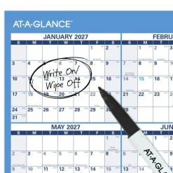 AT-A-GLANCE Horizontal Reversible Erasable Academic and Regular Year 2026-2027 Wall Calendar, Large, 36