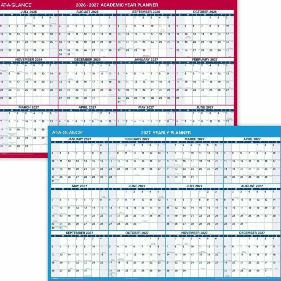 AT-A-GLANCE Horizontal Reversible Erasable Academic and Regular Year 2026-2027 Wall Calendar, Large, 36" x 24"