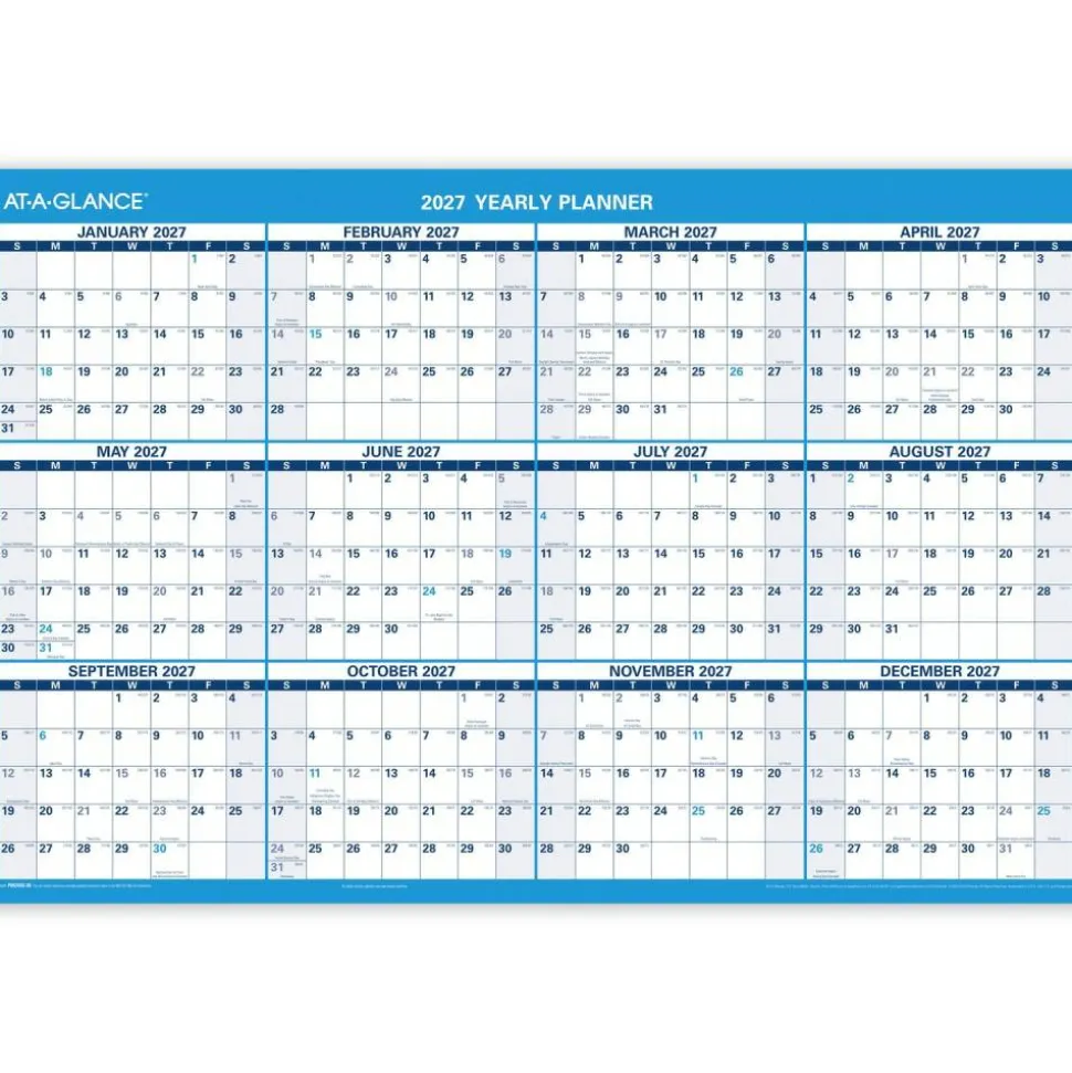 AT-A-GLANCE Horizontal Reversible Erasable Academic and Regular Year 2026-2027 Wall Calendar, Large, 36" x 24"
