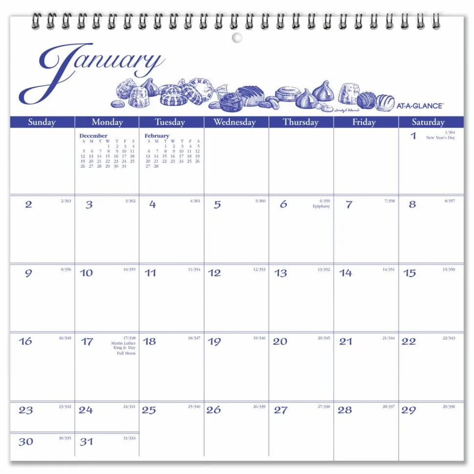 AT-A-GLANCE Illustrator's Edition Wall Calendar, Victorian Illustrations Artwork, 12 x 12, White/Blue Sheets, 12-Month (Jan to Dec): 2027, 2027 Calendar