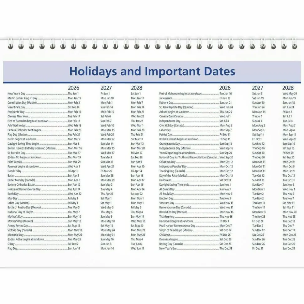 AT-A-GLANCE QuickNotes Desk/Wall Calendar, 3-Hole Punched, 11 x 8, White/Blue/Yellow Sheets, 12-Month (Jan to Dec): 2027, 2027 Calendar