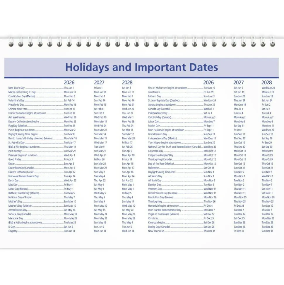 AT-A-GLANCE QuickNotes Desk/Wall Calendar, 3-Hole Punched, 11 x 8, White/Blue/Yellow Sheets, 12-Month (Jan to Dec): 2027, 2027 Calendar