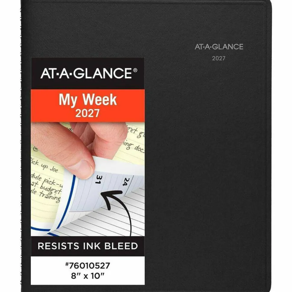 AT-A-GLANCE QuickNotes Weekly Block Format Appointment Book, 10 x 8, Black Cover, 12-Month (Jan to Dec): 2027, 2027 Calendar