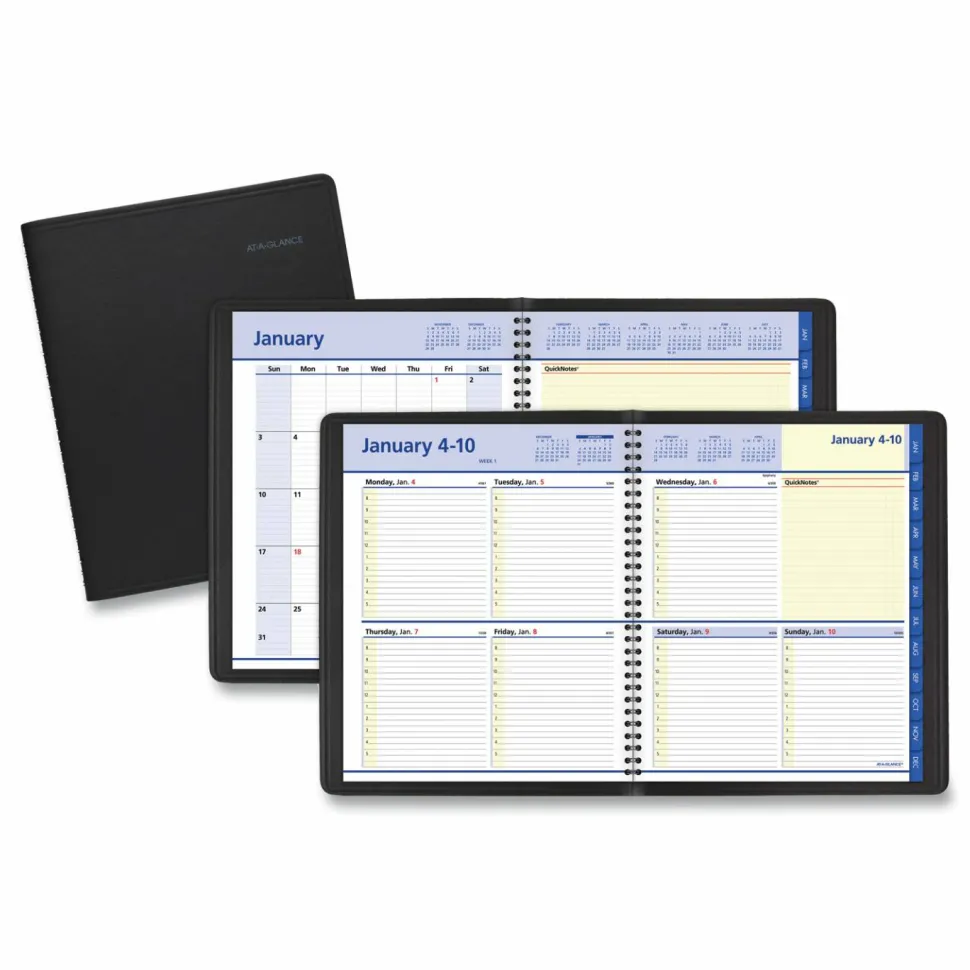 AT-A-GLANCE QuickNotes Weekly Block Format Appointment Book, 10 x 8, Black Cover, 12-Month (Jan to Dec): 2027, 2027 Calendar