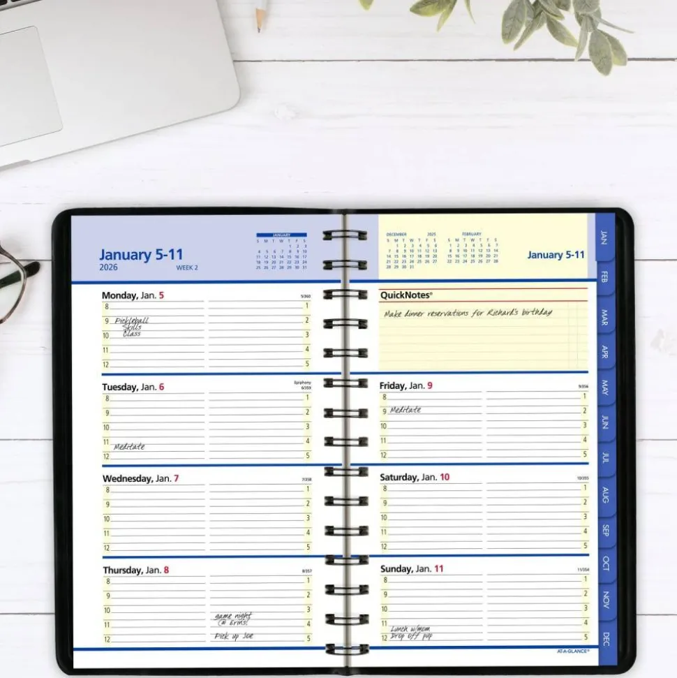 AT-A-GLANCE QuickNotes Weekly Block Format Appointment Book, 8.5 x 5.5, Black Cover, 12-Month (Jan to Dec): 2027, 2027 Calendar