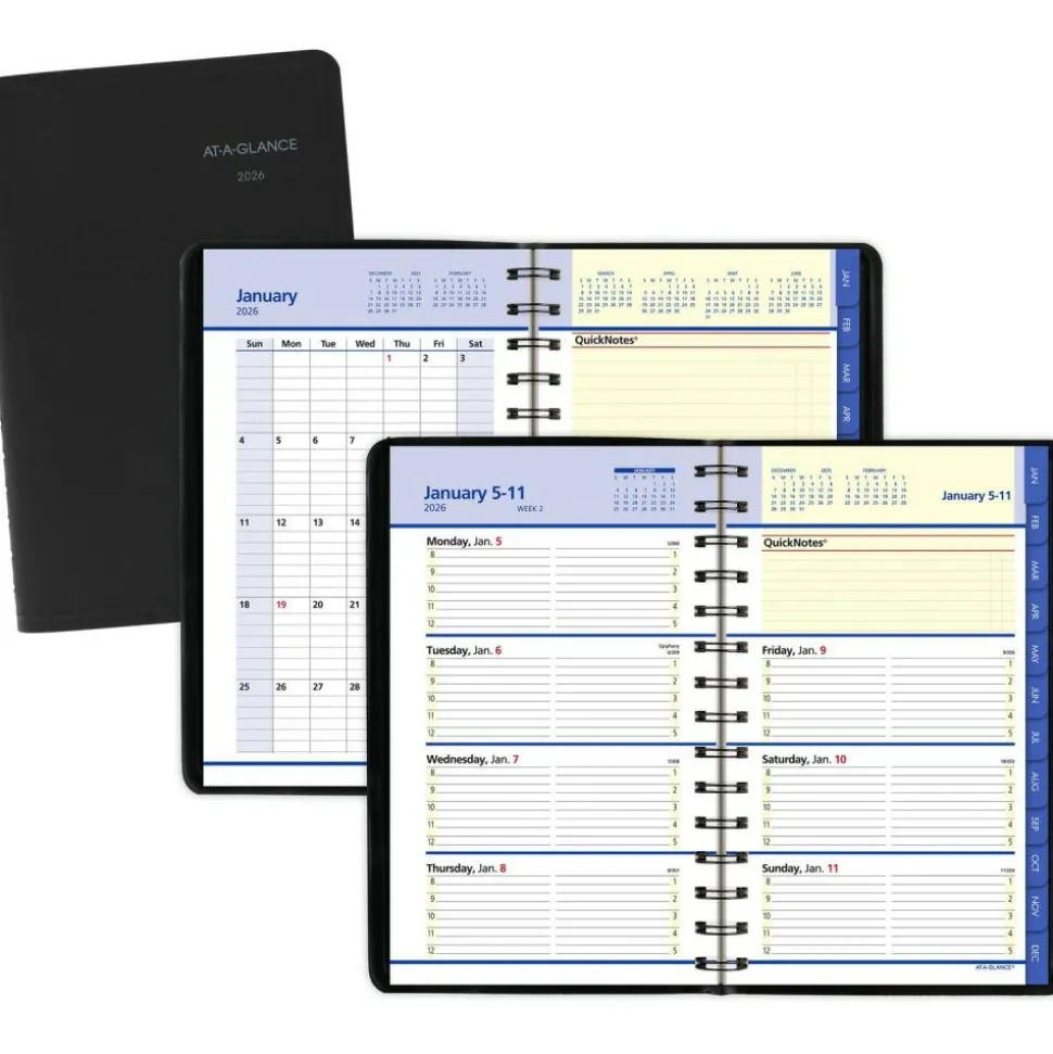 AT-A-GLANCE QuickNotes Weekly Block Format Appointment Book, 8.5 x 5.5, Black Cover, 12-Month (Jan to Dec): 2027, 2027 Calendar
