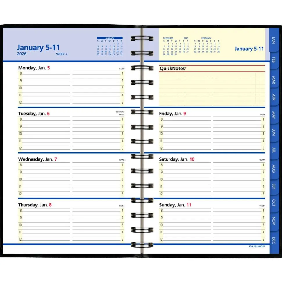 AT-A-GLANCE QuickNotes Weekly Block Format Appointment Book, 8.5 x 5.5, Black Cover, 12-Month (Jan to Dec): 2027, 2027 Calendar