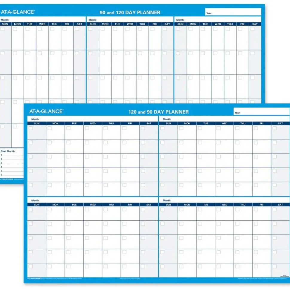 AT-A-GLANCE 30% Recycled Undated Erasable/Reversible Wall Planner, 90/120 Day, 36" x 24", Black/Blue, PM-239-28, Undated Calendar