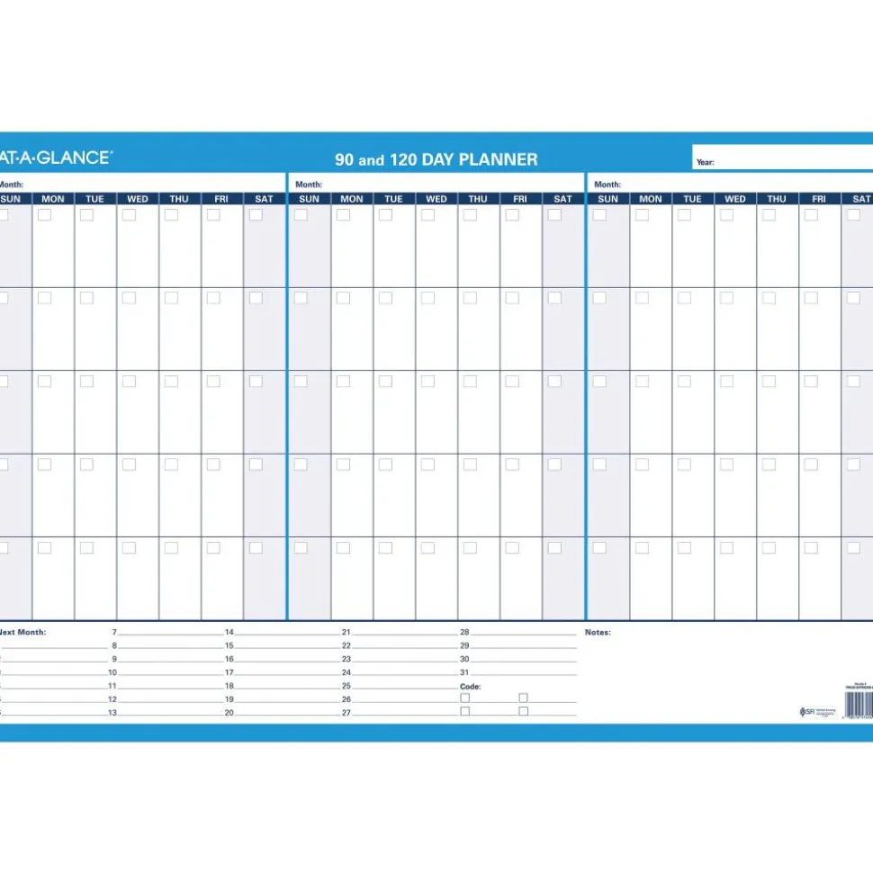 AT-A-GLANCE 30% Recycled Undated Erasable/Reversible Wall Planner, 90/120 Day, 36" x 24", Black/Blue, PM-239-28, Undated Calendar
