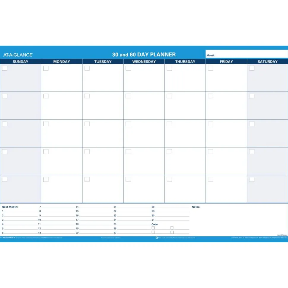AT-A-GLANCE 30% Recycled Undated Erasable/Reversible Wall Planner, 30/60 Day, 36" x 24", PM23328, Undated Calendar