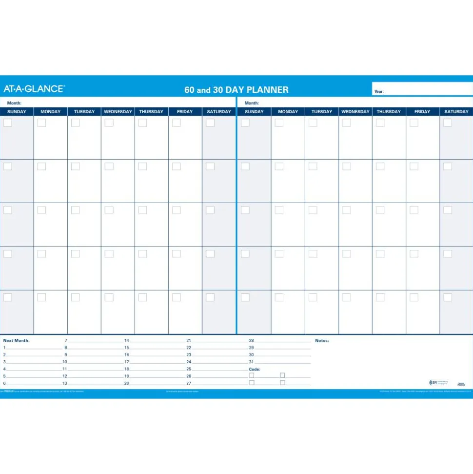 AT-A-GLANCE 30% Recycled Undated Erasable/Reversible Wall Planner, 30/60 Day, 36" x 24", PM23328, Undated Calendar