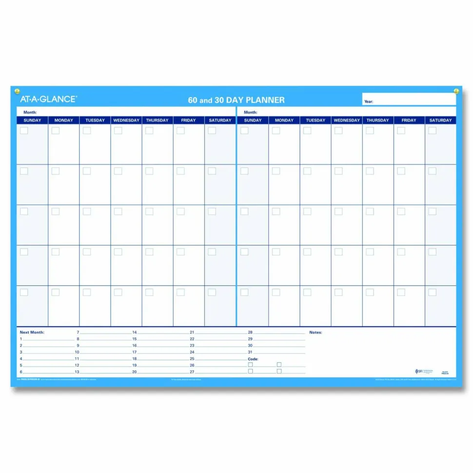 AT-A-GLANCE 30% Recycled Undated Erasable/Reversible Wall Planner, 30/60 Day, 36" x 24", PM23328, Undated Calendar