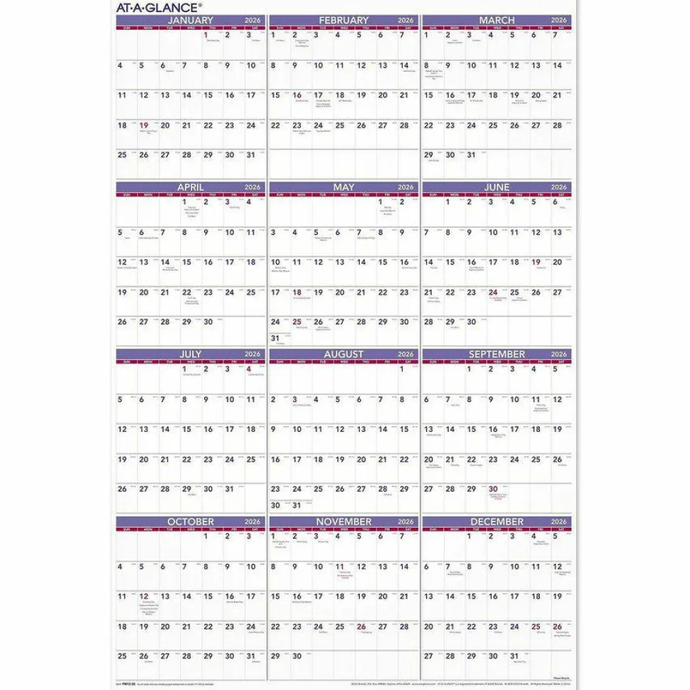 At-A-Glance Recycled Yearly Wall Calendar 24" x 36" English, 2027 Calendar