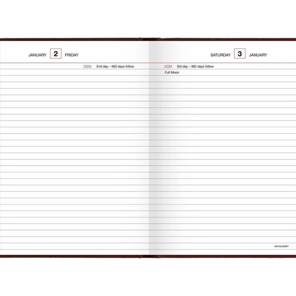 AT-A-GLANCE Standard Diary Daily Reminder Book, 2026 Edition, Medium/College Rule, Red Cover, (201) 8.25 x 5.75 Sheets, 2026 Calendar