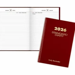 AT-A-GLANCE Standard Diary Daily Reminder Book, 2026 Edition, Medium/College Rule, Red Cover, (201) 8.25 x 5.75 Sheets, 2026 Calendar