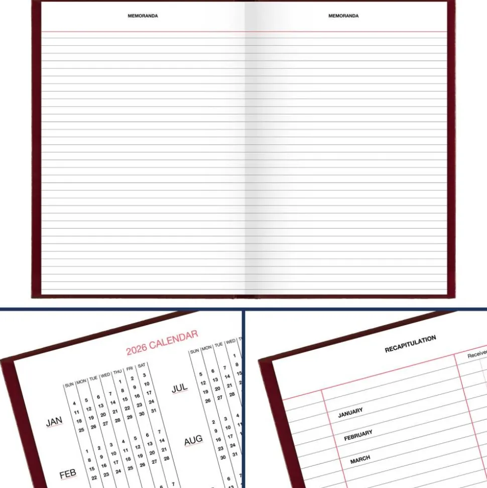 AT-A-GLANCE Standard Diary Daily Reminder Book, 2026 Edition, Medium/College Rule, Red Cover, (201) 8.25 x 5.75 Sheets, 2026 Calendar