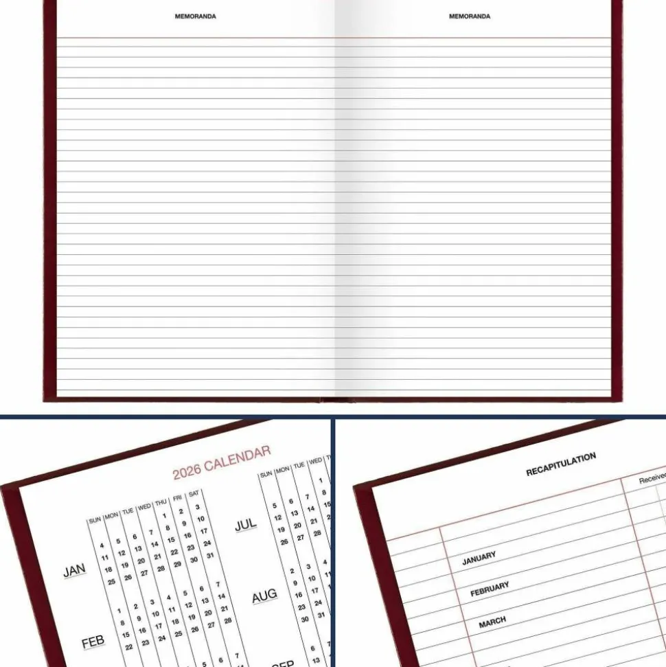 AT-A-GLANCE Standard Diary Daily Reminder Book, 2026 Edition, Medium/College Rule, Red Cover, (201) 8.25 x 5.75 Sheets, 2026 Calendar
