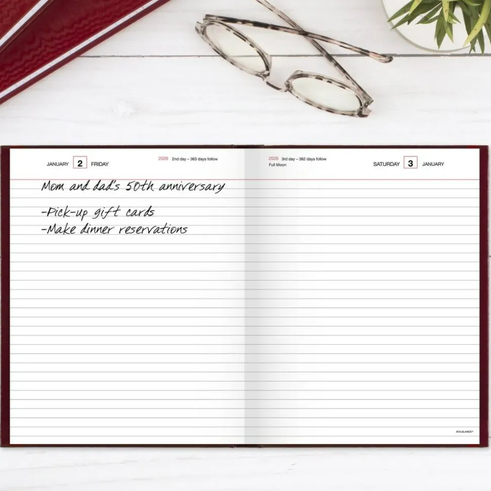 AT-A-GLANCE Standard Diary Daily Diary, 2027 Edition, Medium/College Rule, Red Cover, (200) 9.5 x 7.5 Sheets, 2027 Calendar