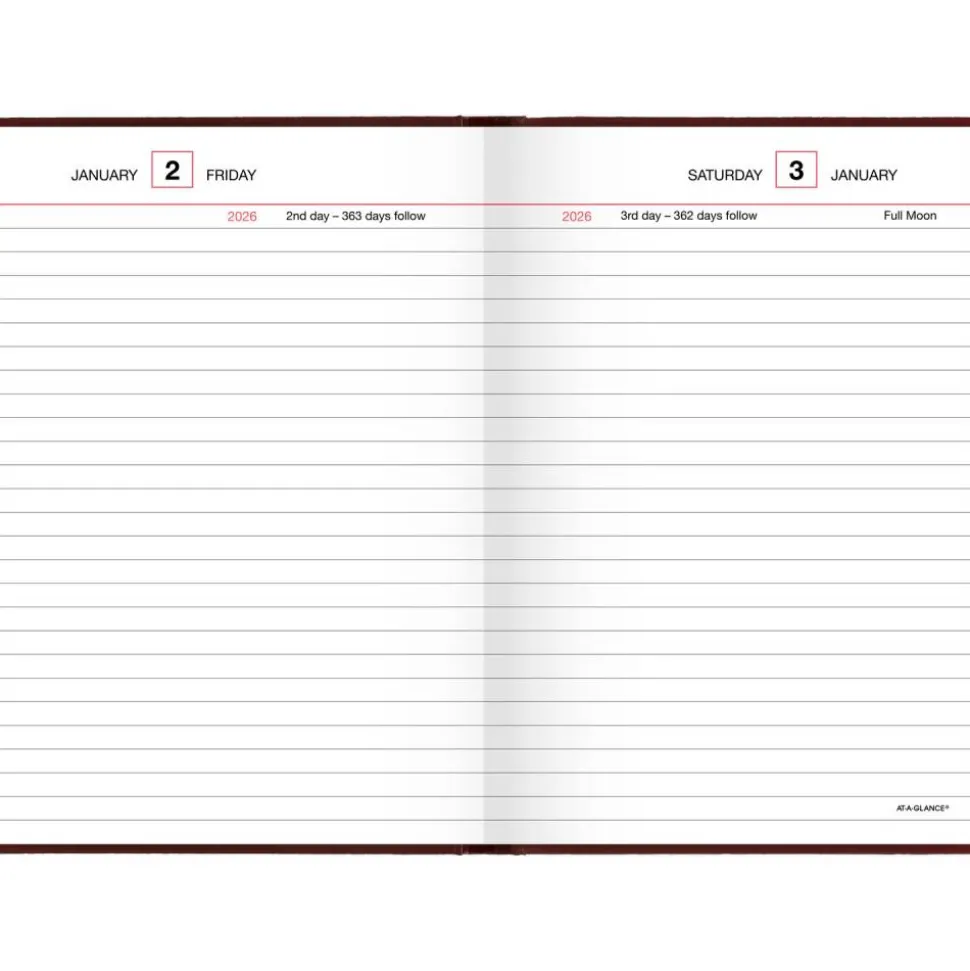 AT-A-GLANCE Standard Diary Daily Reminder Book, 2027 Edition, Medium/College Rule, Red Cover, (201) 7.5 x 5 Sheets, 2027 Calendar