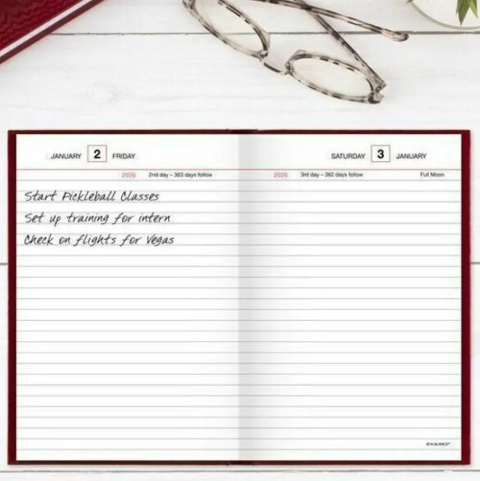AT-A-GLANCE Standard Diary Daily Reminder Book, 2027 Edition, Medium/College Rule, Red Cover, (201) 7.5 x 5 Sheets, 2027 Calendar