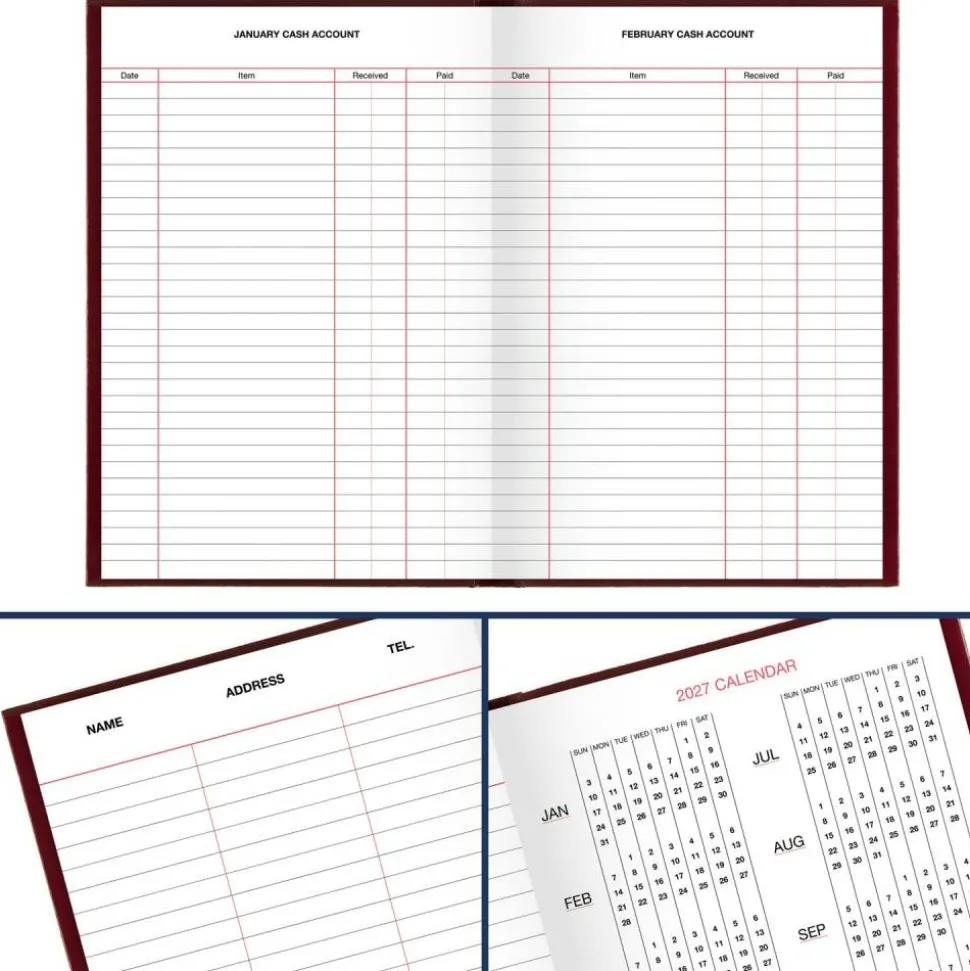 AT-A-GLANCE Standard Diary Daily Reminder Book, 2027 Edition, Medium/College Rule, Red Cover, (201) 7.5 x 5 Sheets, 2027 Calendar