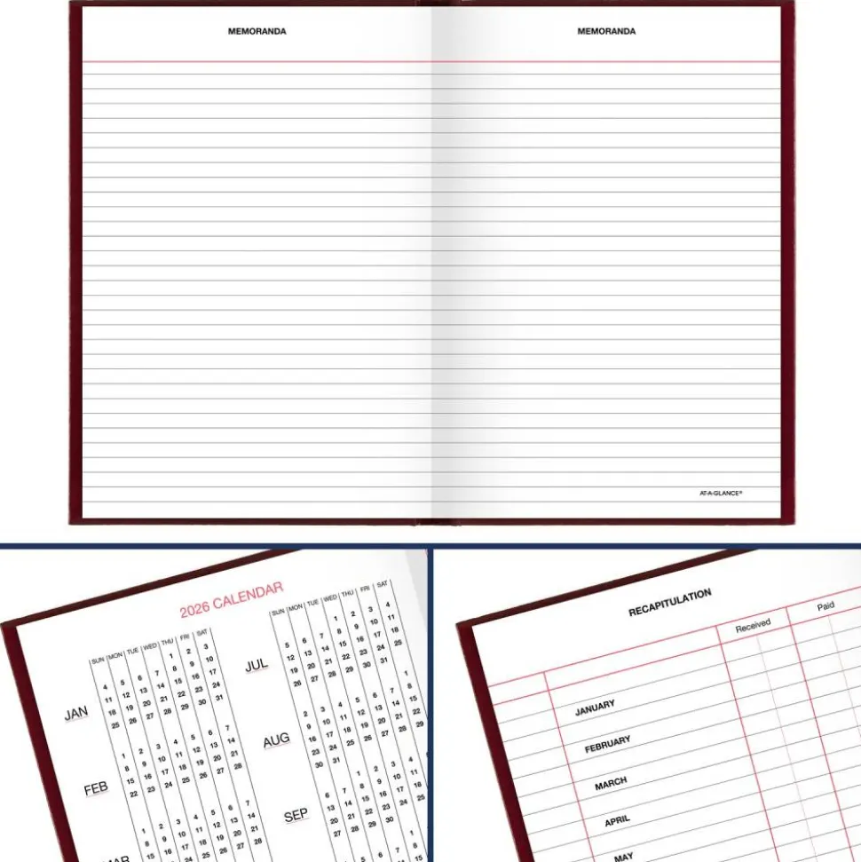 AT-A-GLANCE Standard Diary Daily Reminder Book, 2027 Edition, Medium/College Rule, Red Cover, (201) 7.5 x 5 Sheets, 2027 Calendar