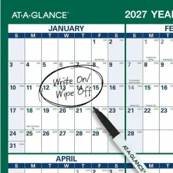 AT-A-GLANCE Vertical Erasable Wall Planner, 24 x 36, White/Green Sheets, 12-Month (Jan to Dec), 2027 Calendar
