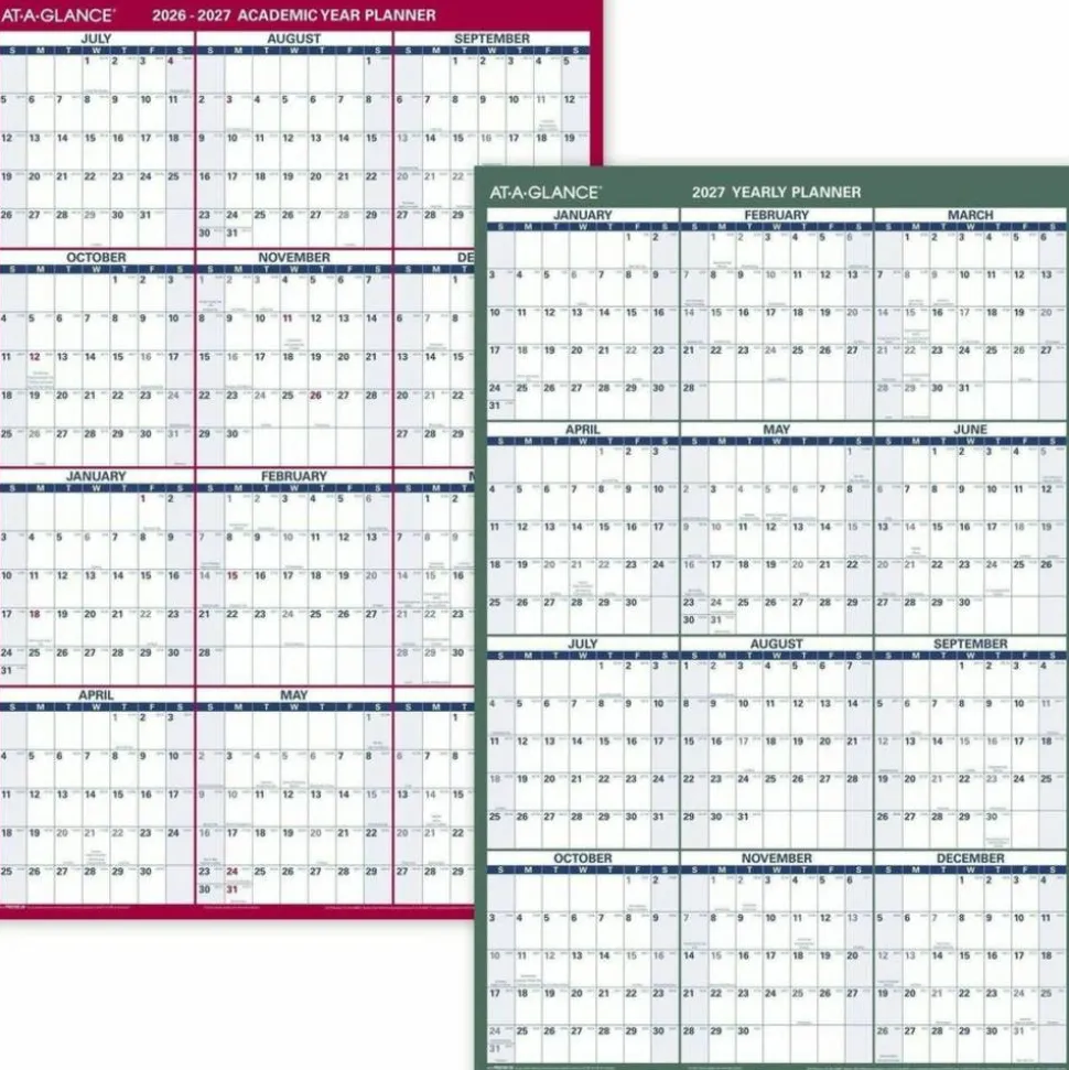 AT-A-GLANCE Vertical Reversible Erasable Academic and Regular Year 2026-2027 Wall Calendar, Large, 36" x 24"