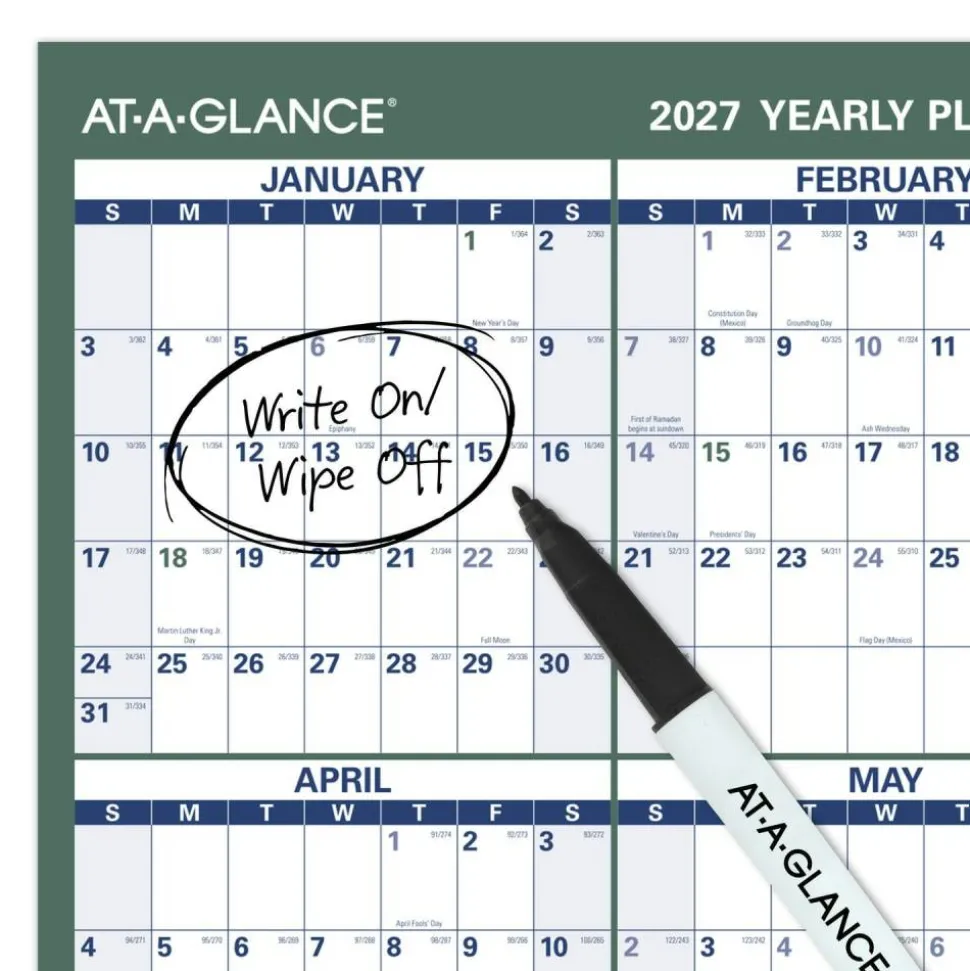 AT-A-GLANCE Vertical Reversible Erasable Academic and Regular Year 2026-2027 Wall Calendar, Large, 36" x 24"